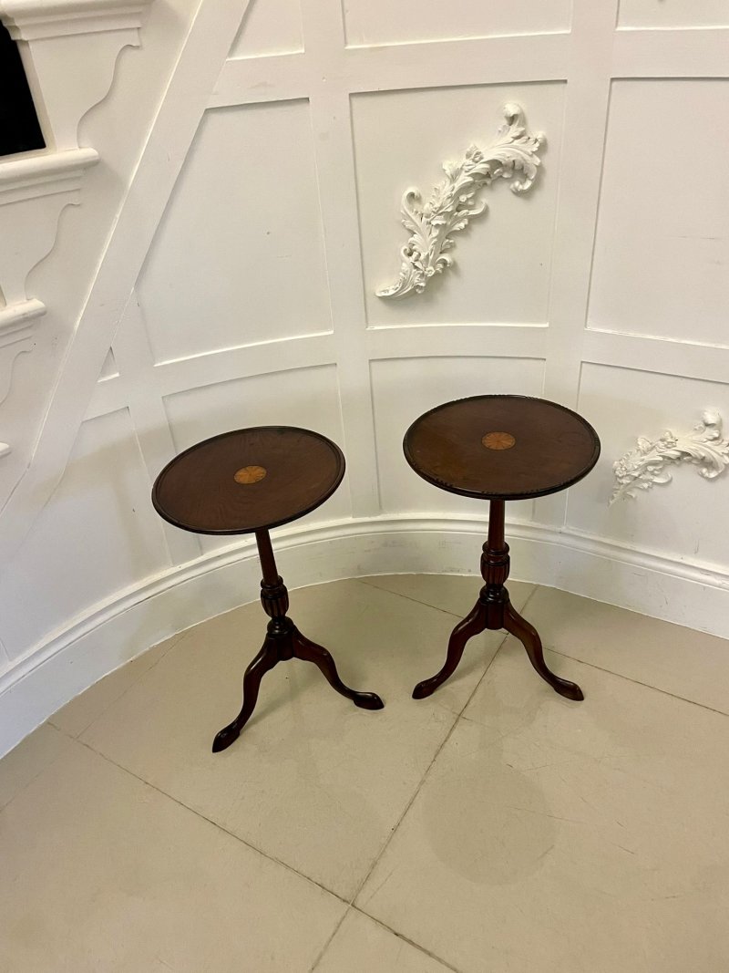 Near Pair of Antique Edwardian Quality Mahogany Inlaid Lamp Tables